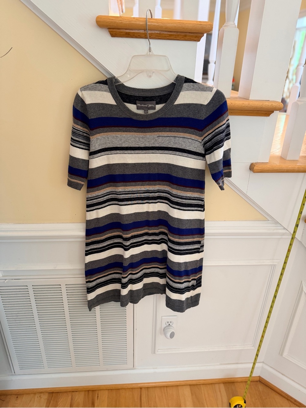 Ladies Size Small Michael Stars Striped Crewneck Top Dress Blue/Gray/White GUC